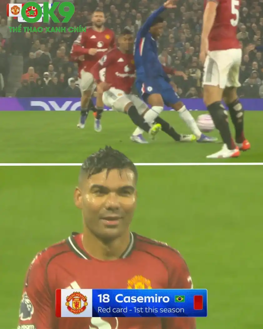 Thẻ đỏ của Casemiro khiến MU thi đấu khó khăn hơn ở hiệp 2 (Ảnh: Sky Sports). Thẻ đỏ của Casemiro khiến MU thi đấu khó khăn hơn ở hiệp 2 (Ảnh: Sky Sports).